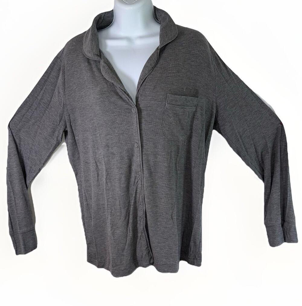 Skims Ribbed Button Up Oversize Jersey Pajama Lounge Leisure House Top Gray Sz M